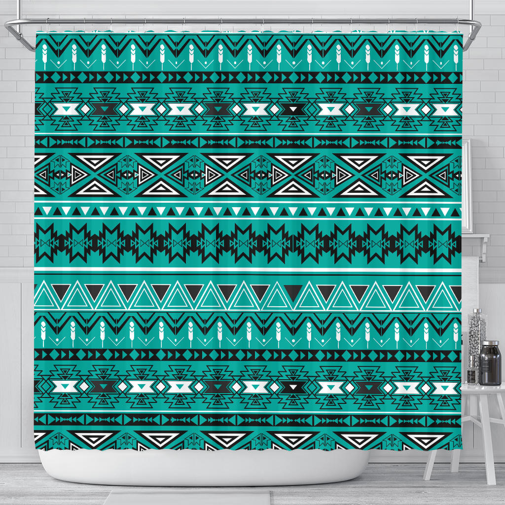 Light Green Teal Boho Aztec Shower Curtain