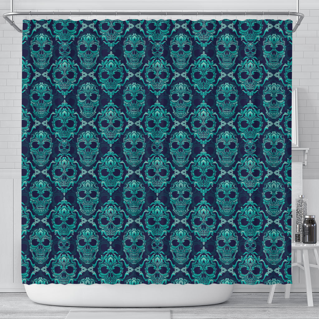 Green Skulls Pattern Shower Curtain