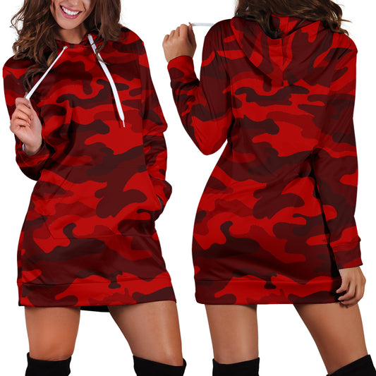 Red Camouflage Hoodie Dress