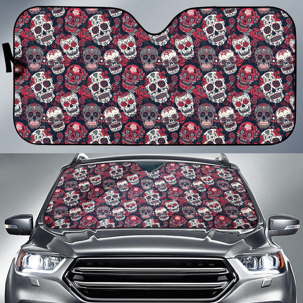Sugar Skulls Roses Car Sun Shades
