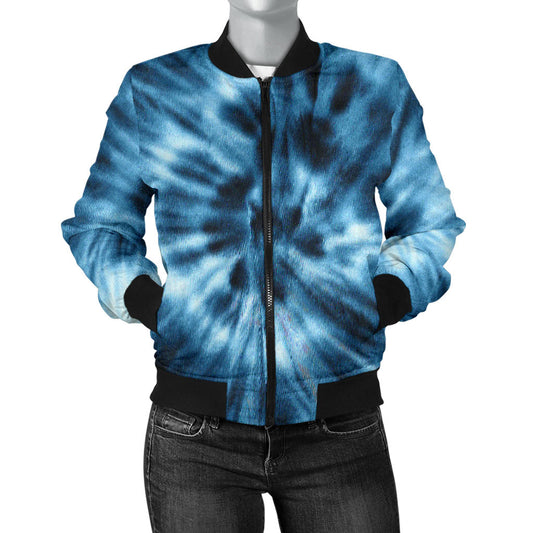 Womens Blue Tie Dye Grunge Bomber Jacket
