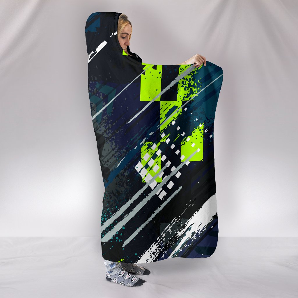 Dark Grey & Yellow Abstract Art Hooded Blanket