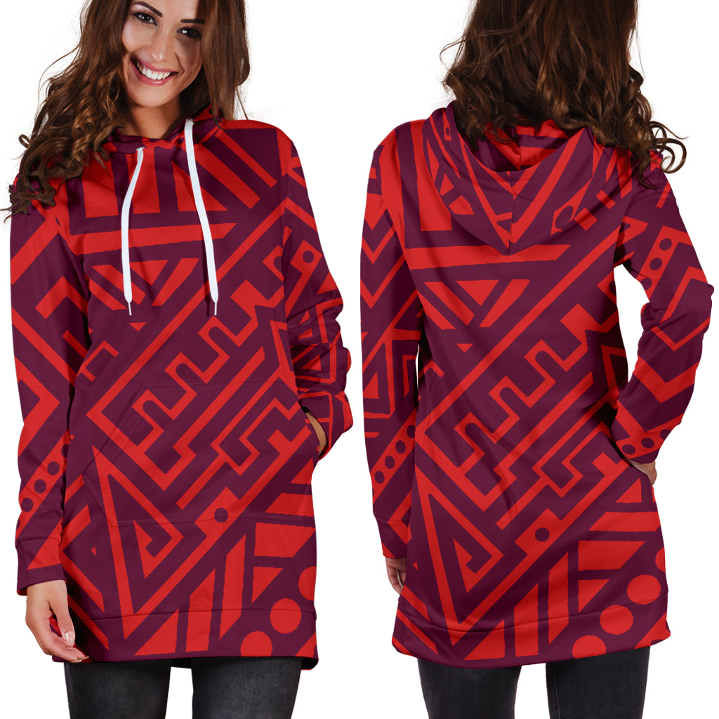 Red Tribal Womens Hoodie Dress