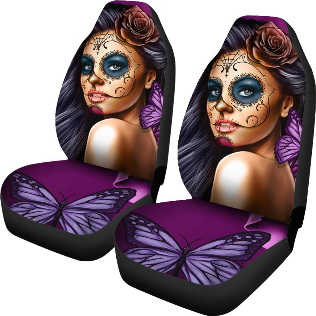 Purple Calavera Car Seat Covers