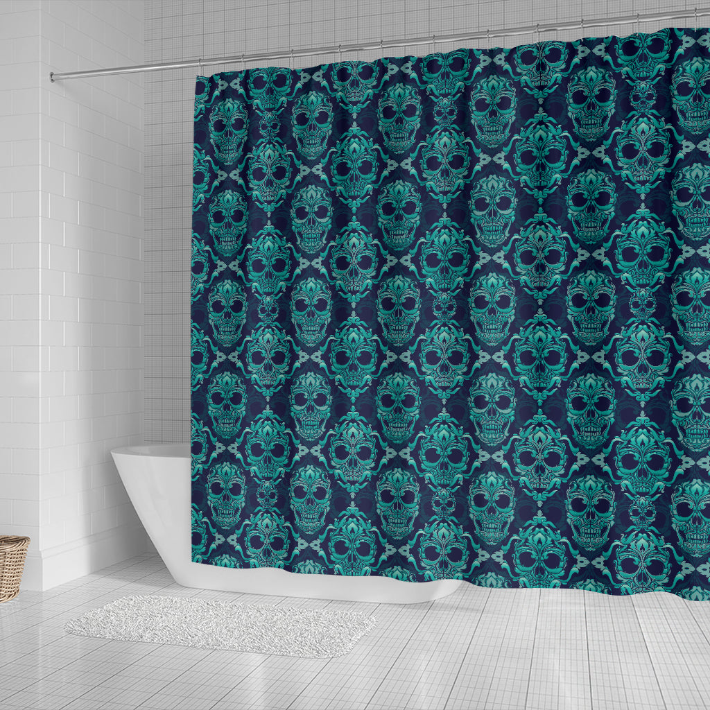 Green Skulls Pattern Shower Curtain