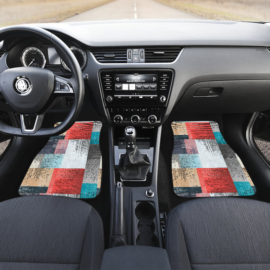 Red White Abstract Blocks Car Floor Mats