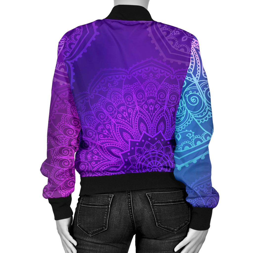 Womens Purple Mandalas Bomber Jacket