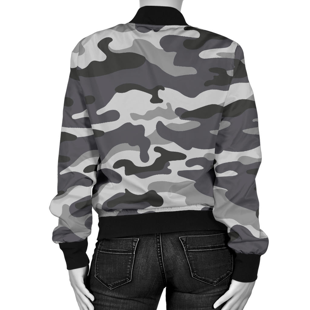 Womens Grey Camouflage Bomber Jacket