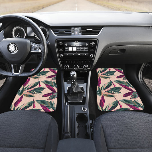 Beige Floral Leaves Car Floor Mats