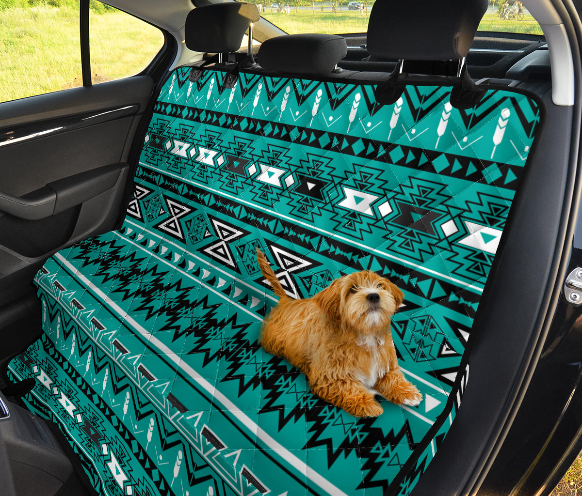 Teal Green Ethnic Car Back Seat Pet Cover