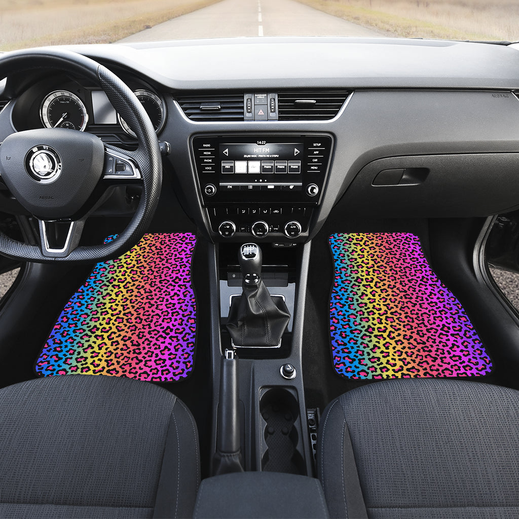 Colorful Leopard-Print Stripes Car Floor Mats