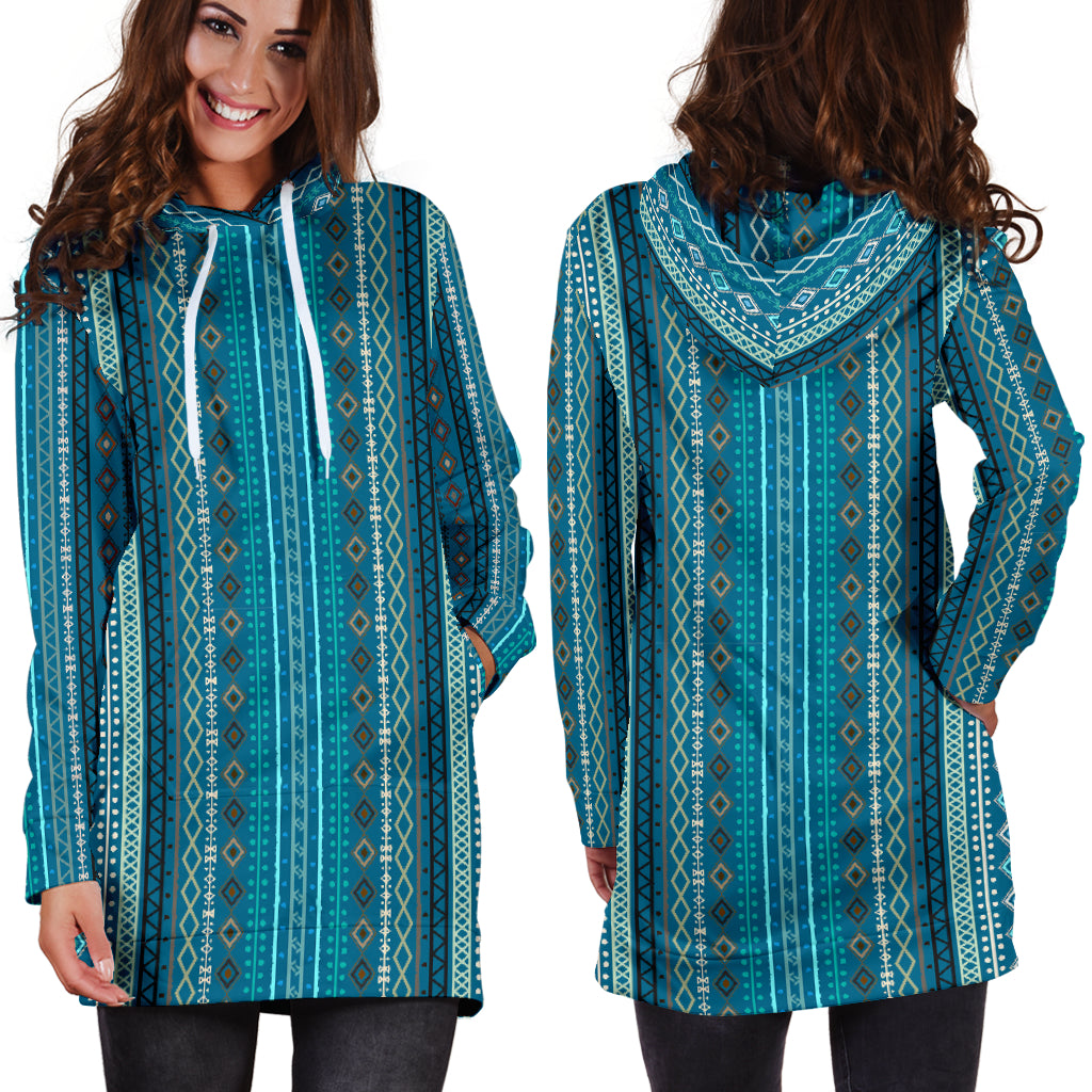 Teal Green Boho Stripes Womens Hoodie Dress