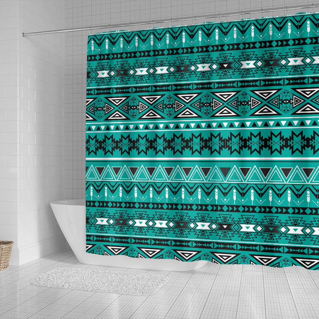 Light Green Teal Boho Aztec Shower Curtain