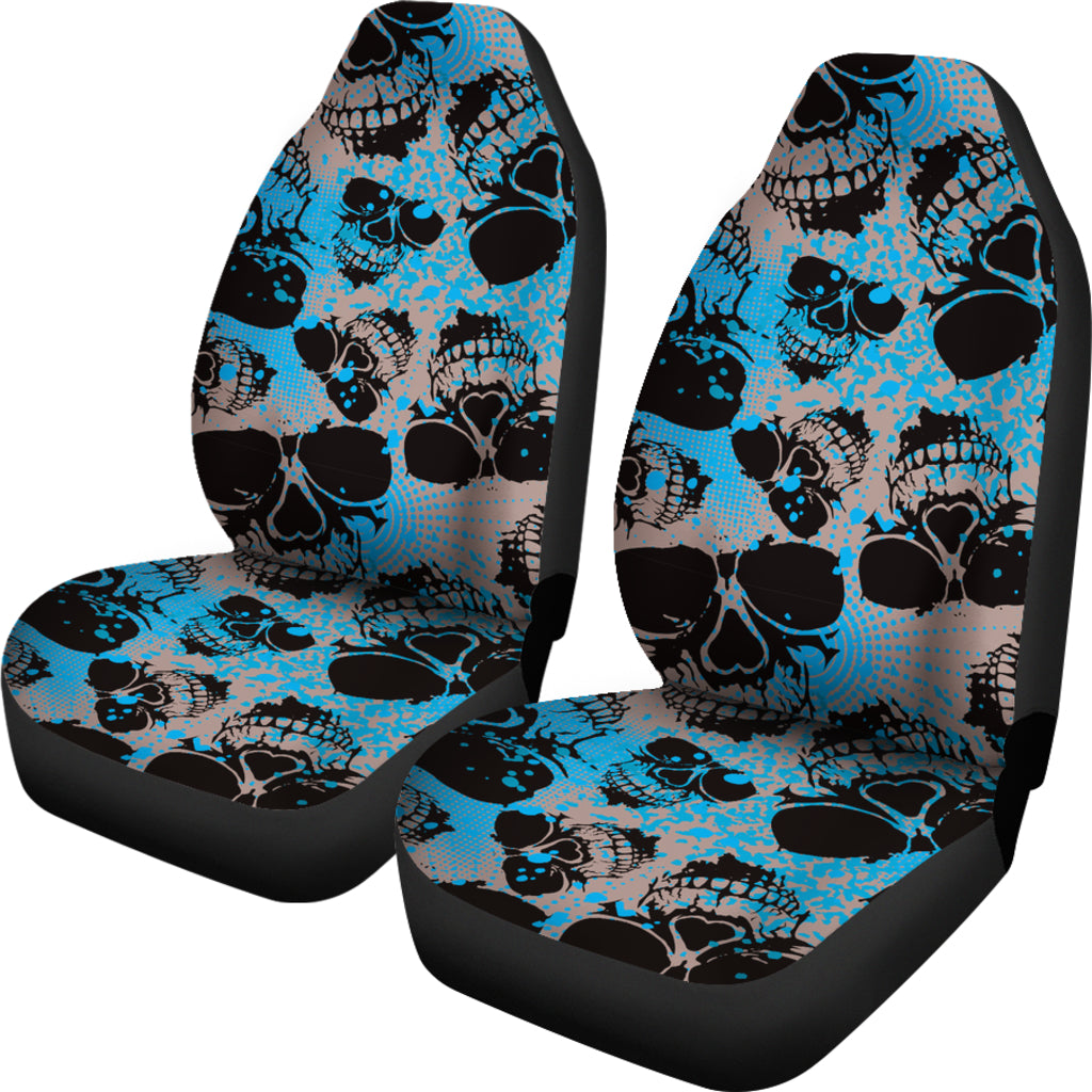 Light Blue Skulls Car Seat Covers