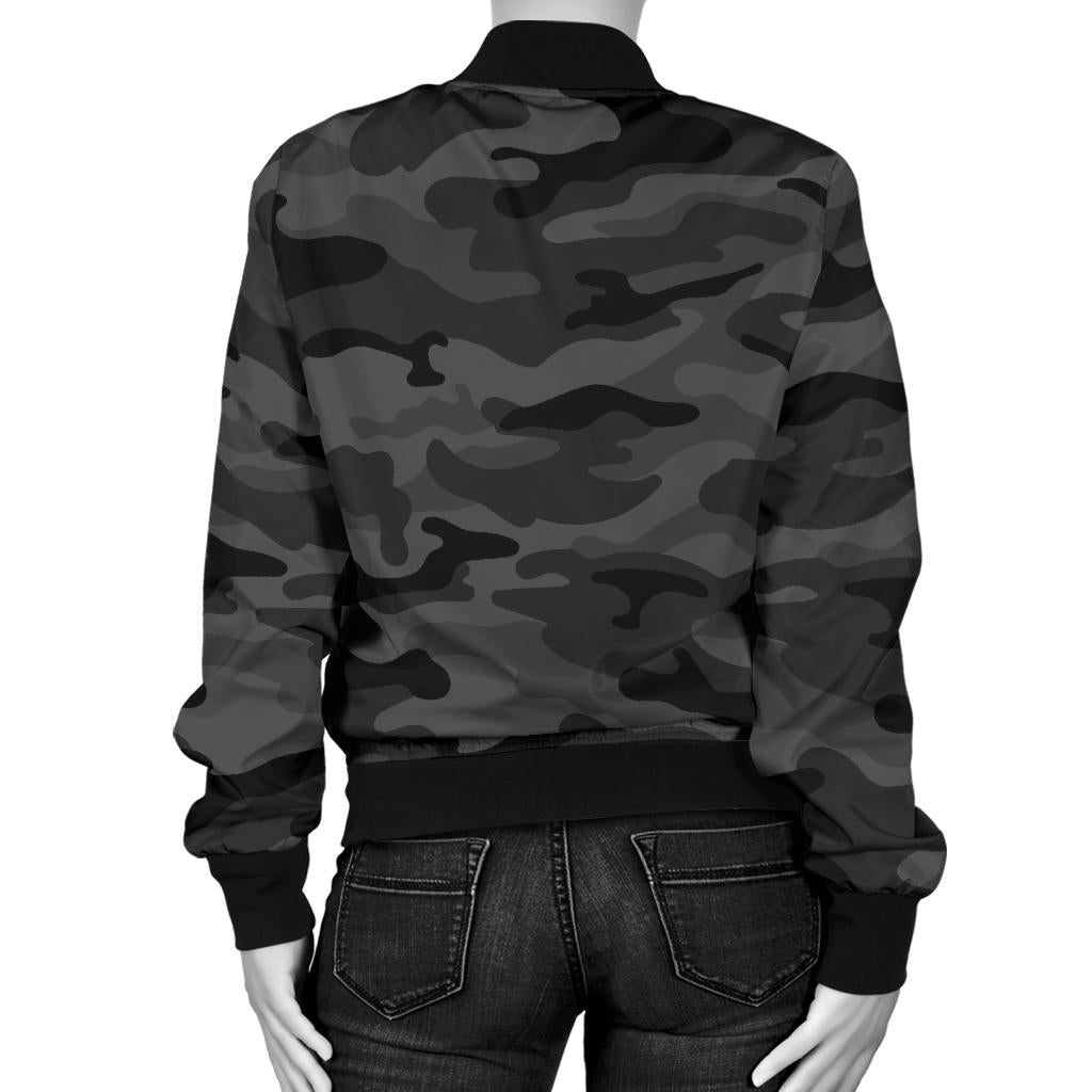 Womens Dark Grey Camouflage Bomber Jacket