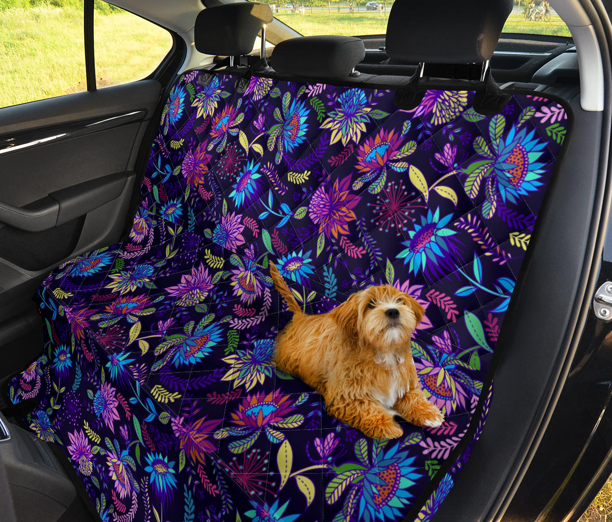 Purple Flowers Car Back Seat Pet Cover