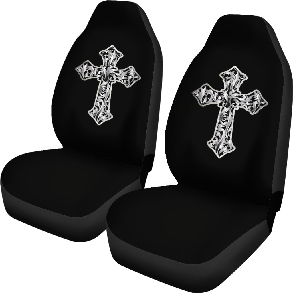 Silver Vintage Cross Car Seat Covers