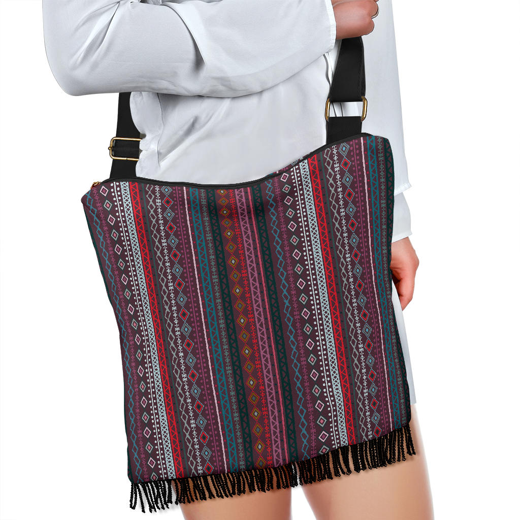 Red Boho Stripes Decor Crossbody Bag