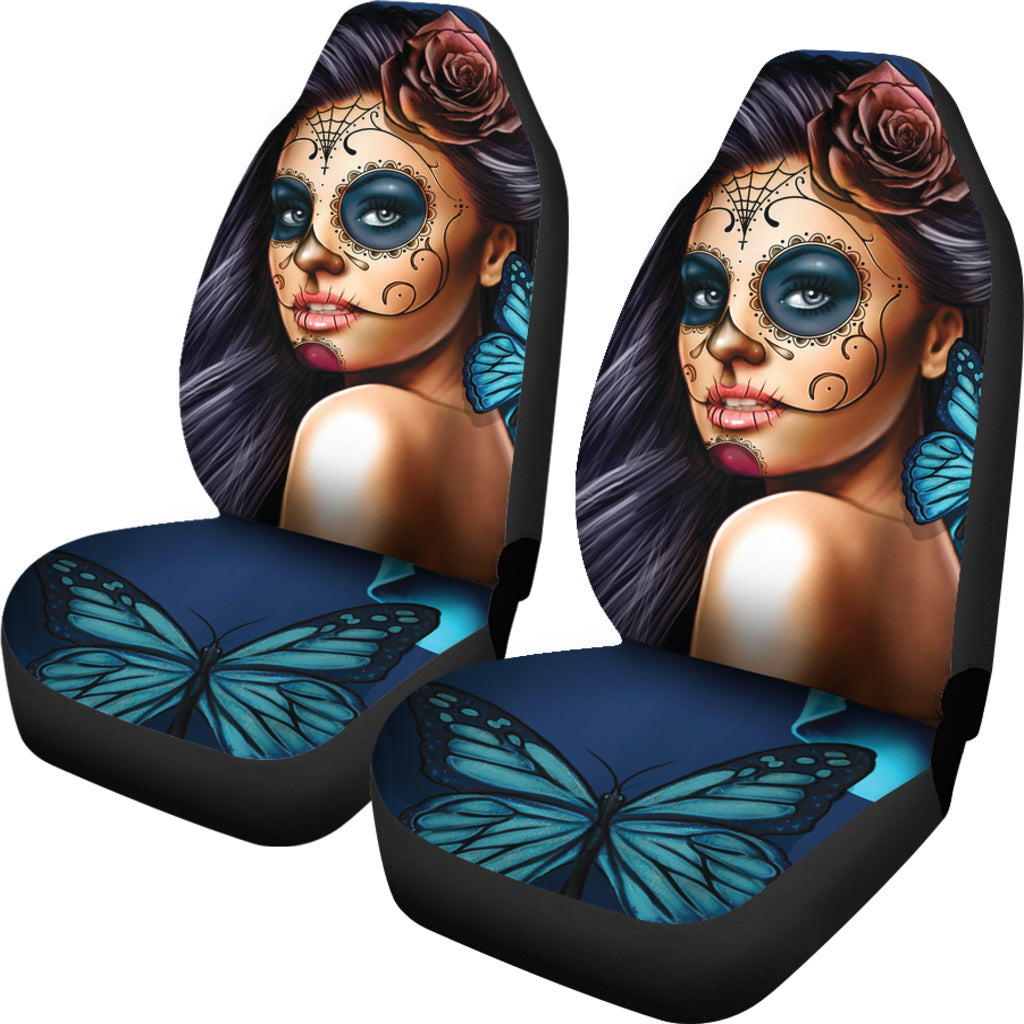 Blue Calavera Car Seat Covers