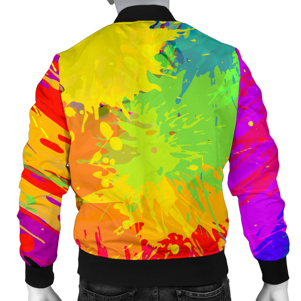 Mens Colorful Paint Splatter Abstract Art Bomber Jacket