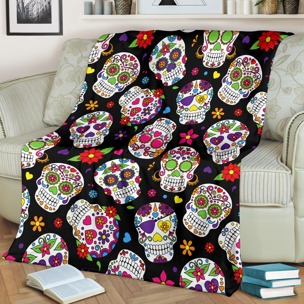 Colorful Sugar Skulls Blanket