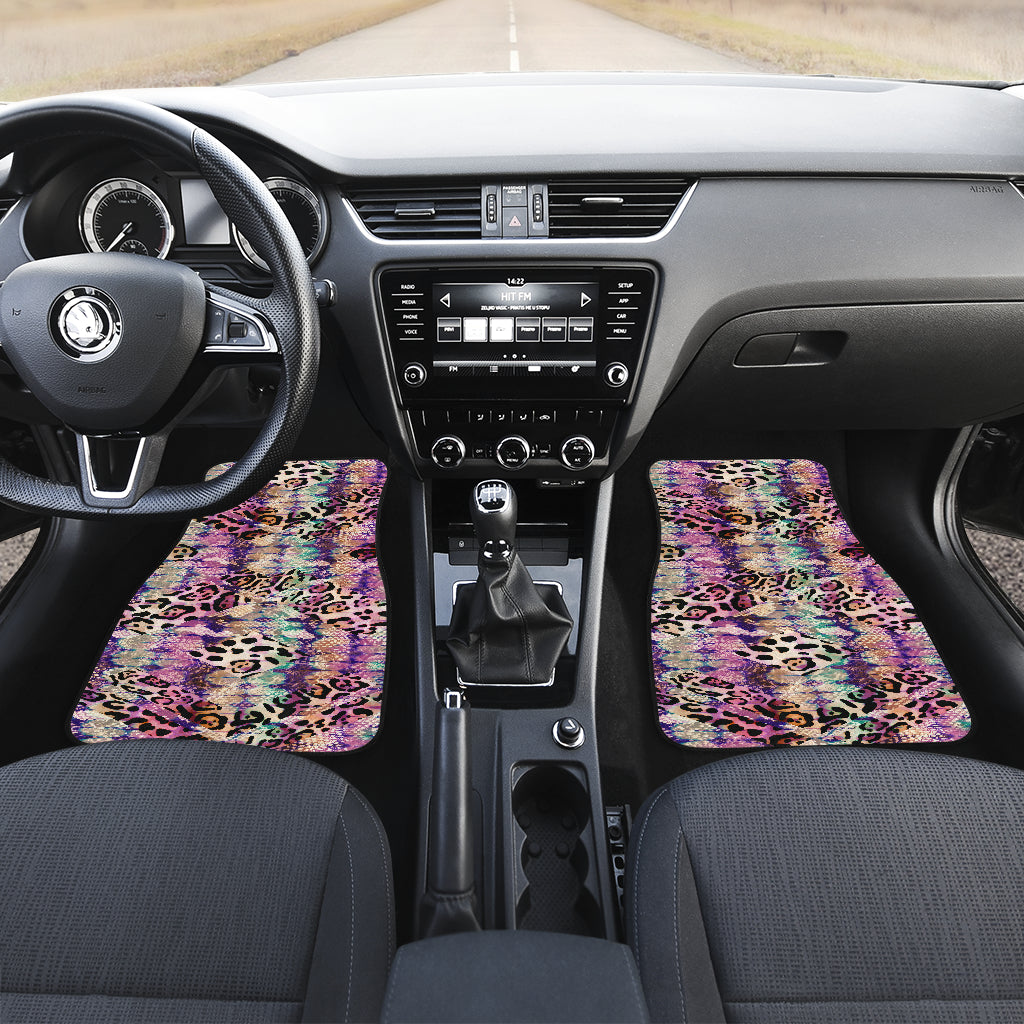 Pink Stripe Animal Print Car Floor Mats