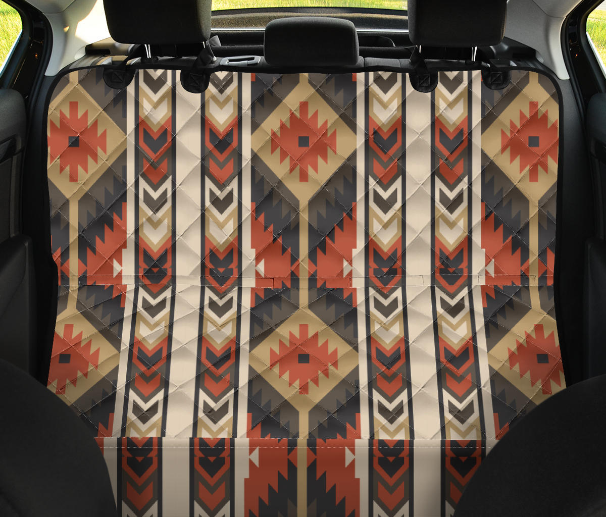 Brown Ethnic Car Back Seat Pet Cover