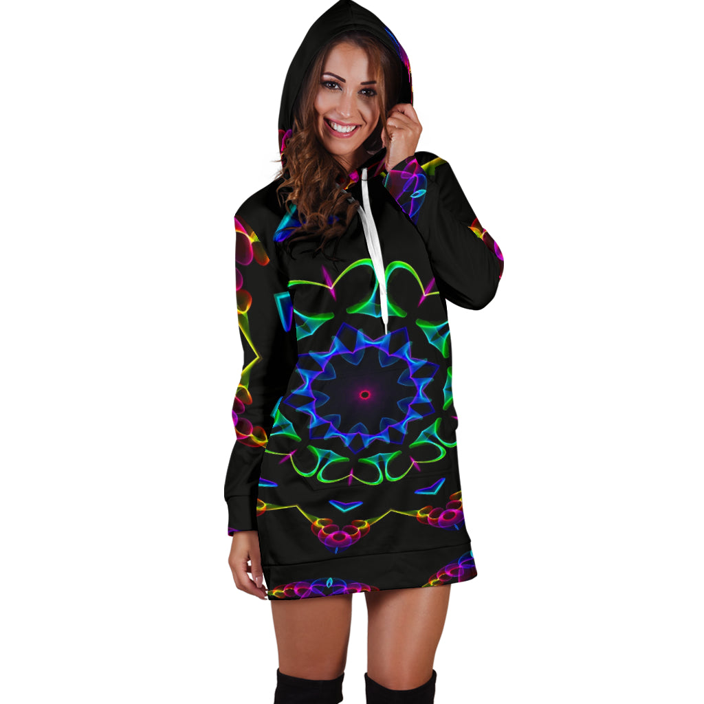 Colorful Neon Mandala Womens Hoodie Dress