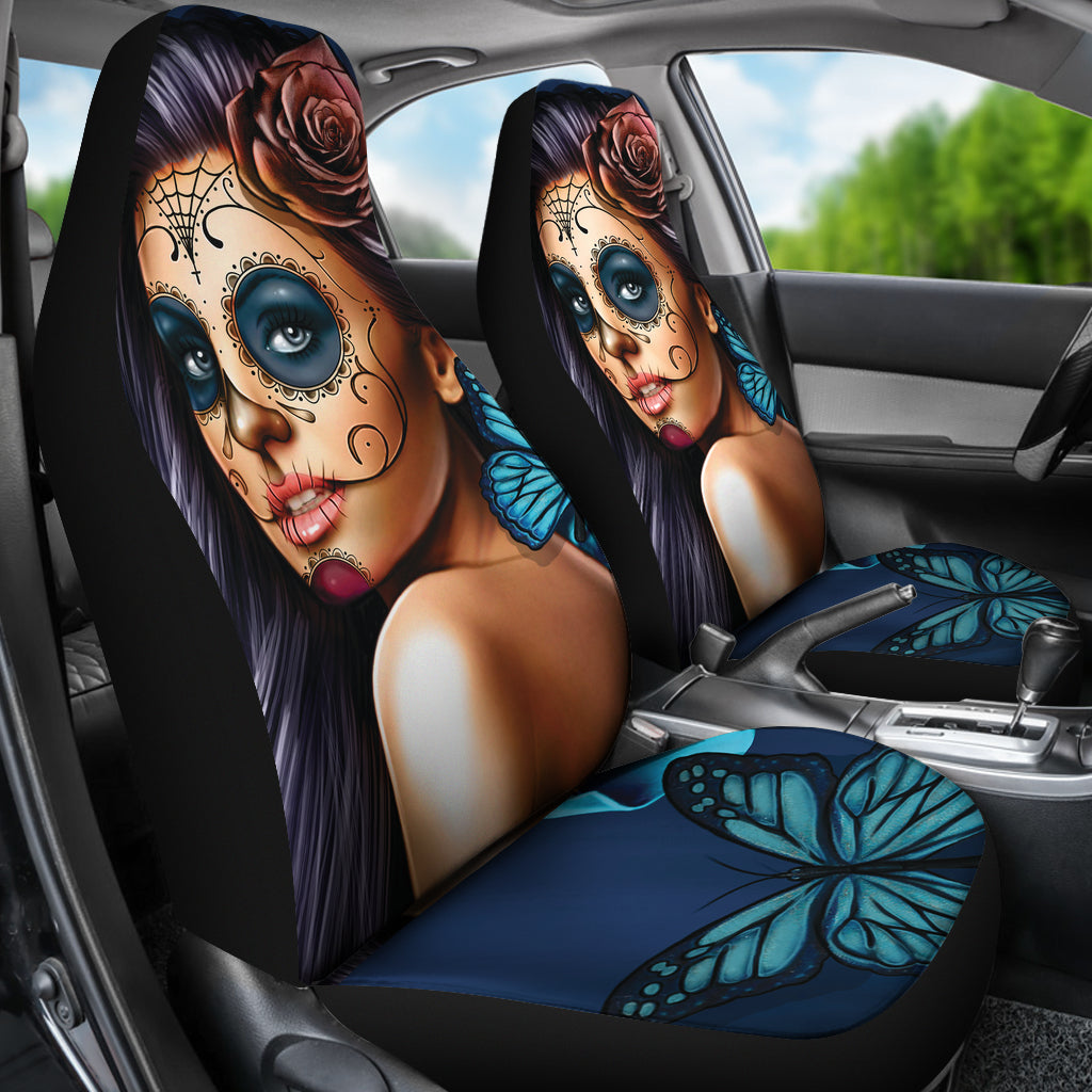 Blue Calavera Car Seat Covers