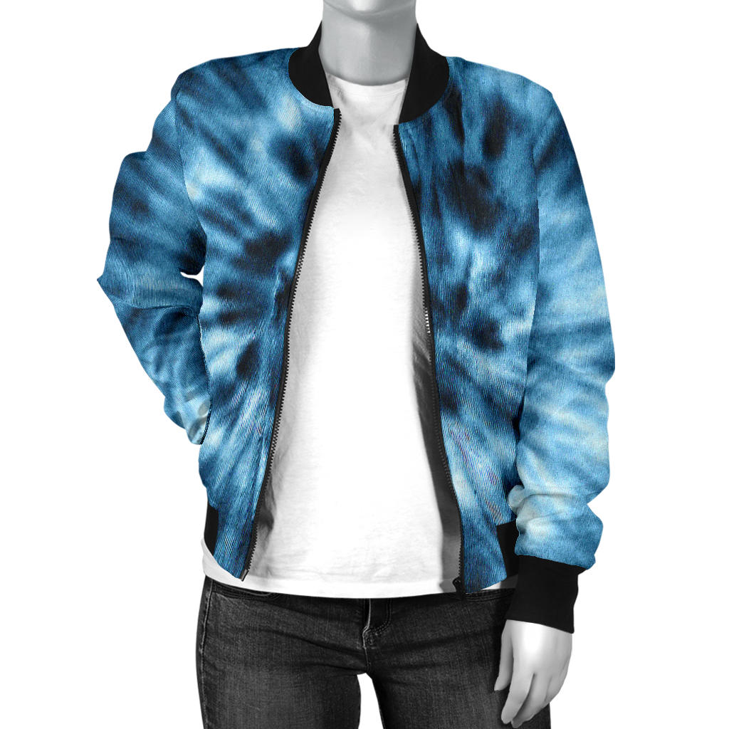 Womens Blue Tie Dye Grunge Bomber Jacket