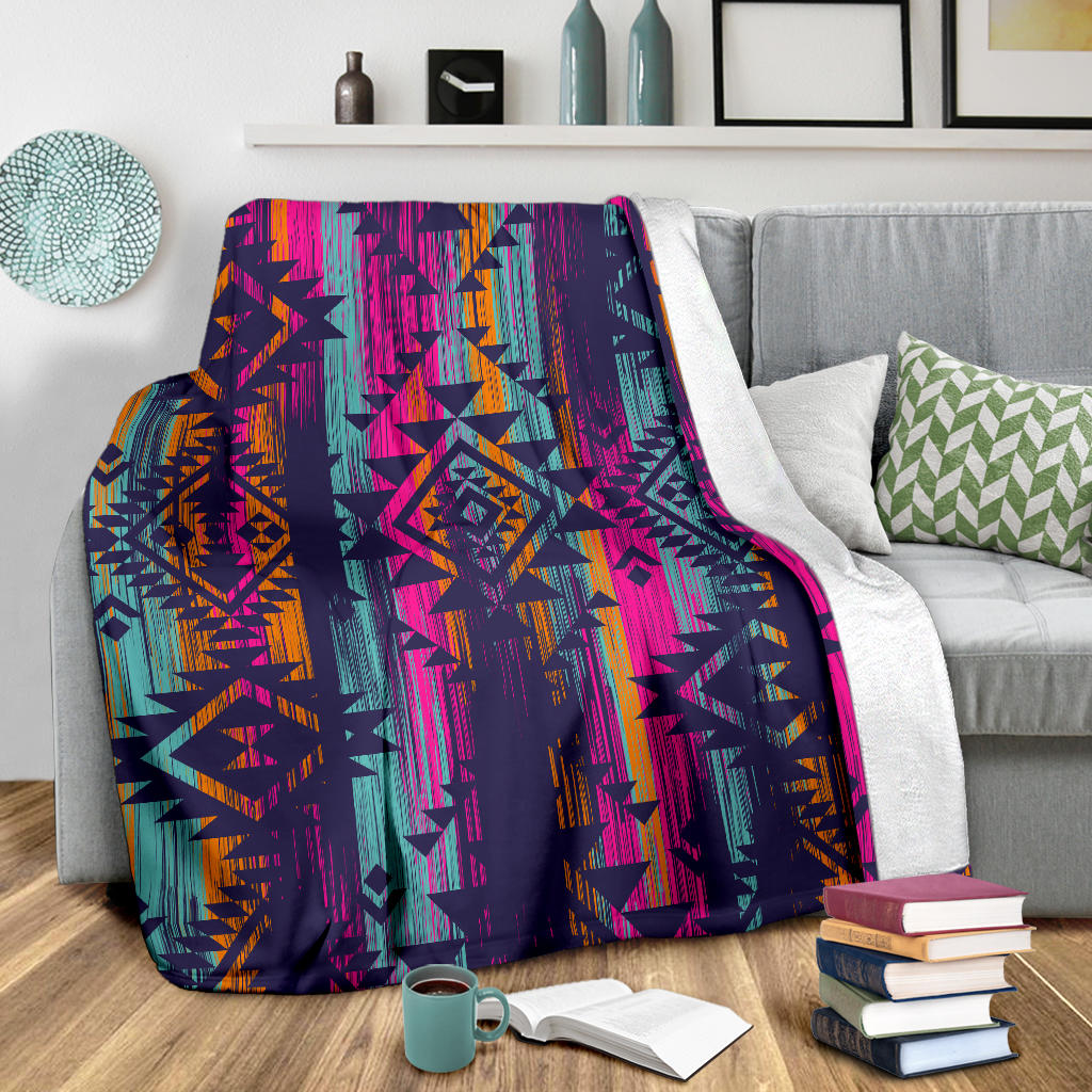 Colorful Boho Aztec Streaks Blanket