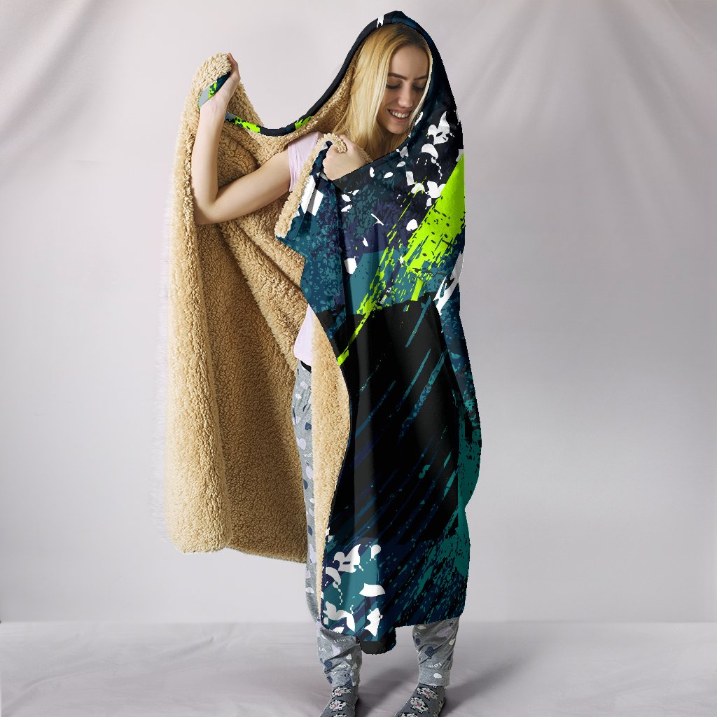 Dark Grey & Yellow Abstract Art Hooded Blanket