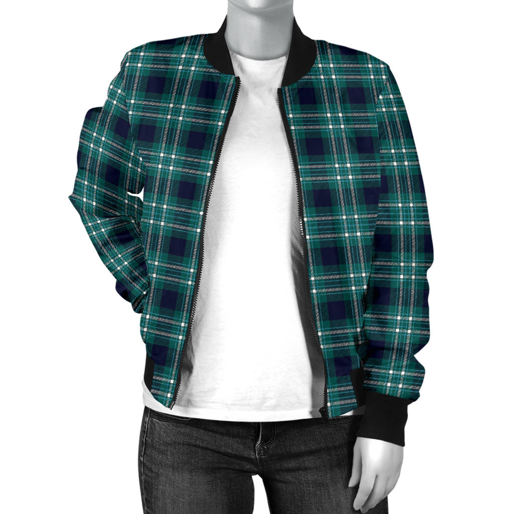 Womens Green Plaid Bomber Jacket