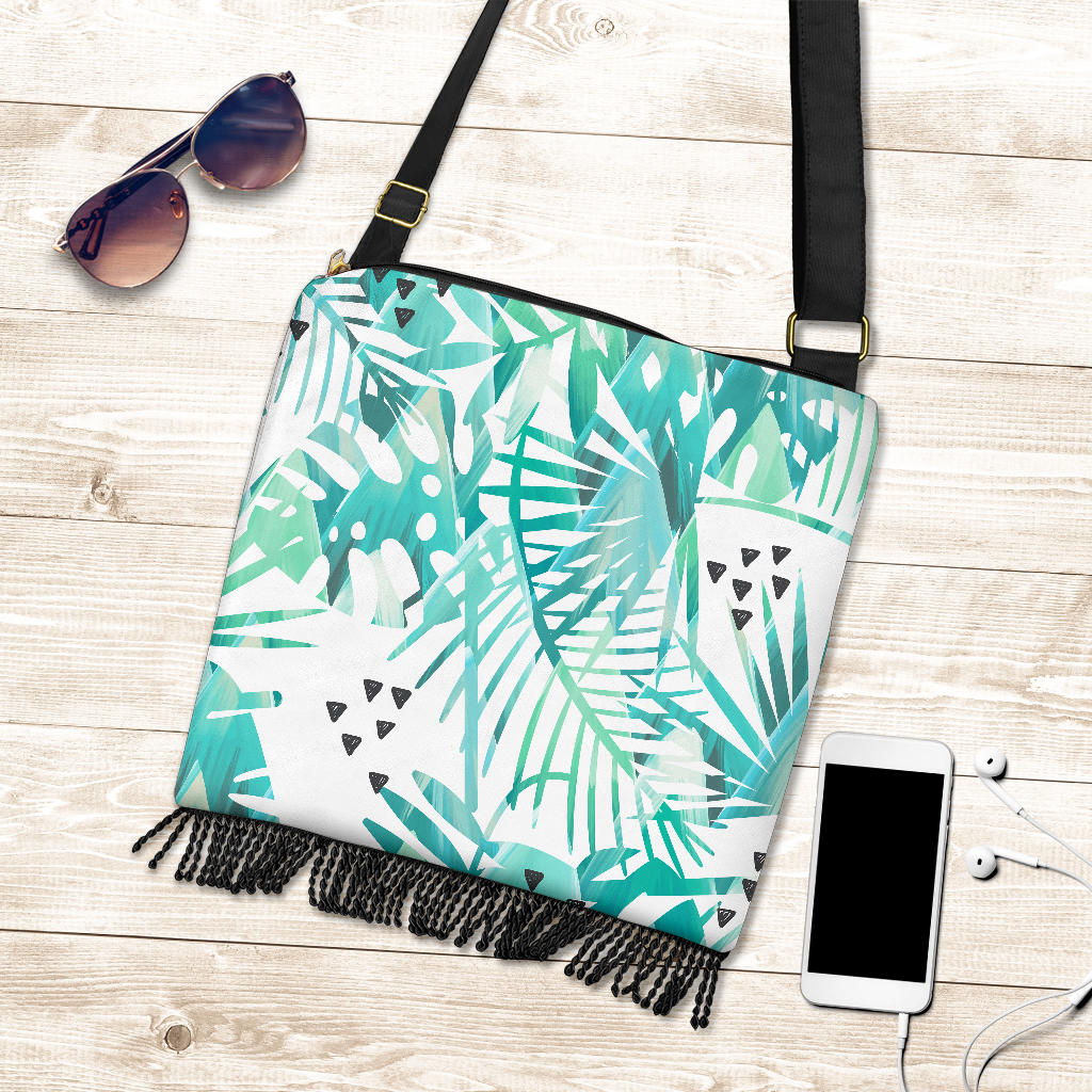 Teal Green Leaves Crossbody Bag