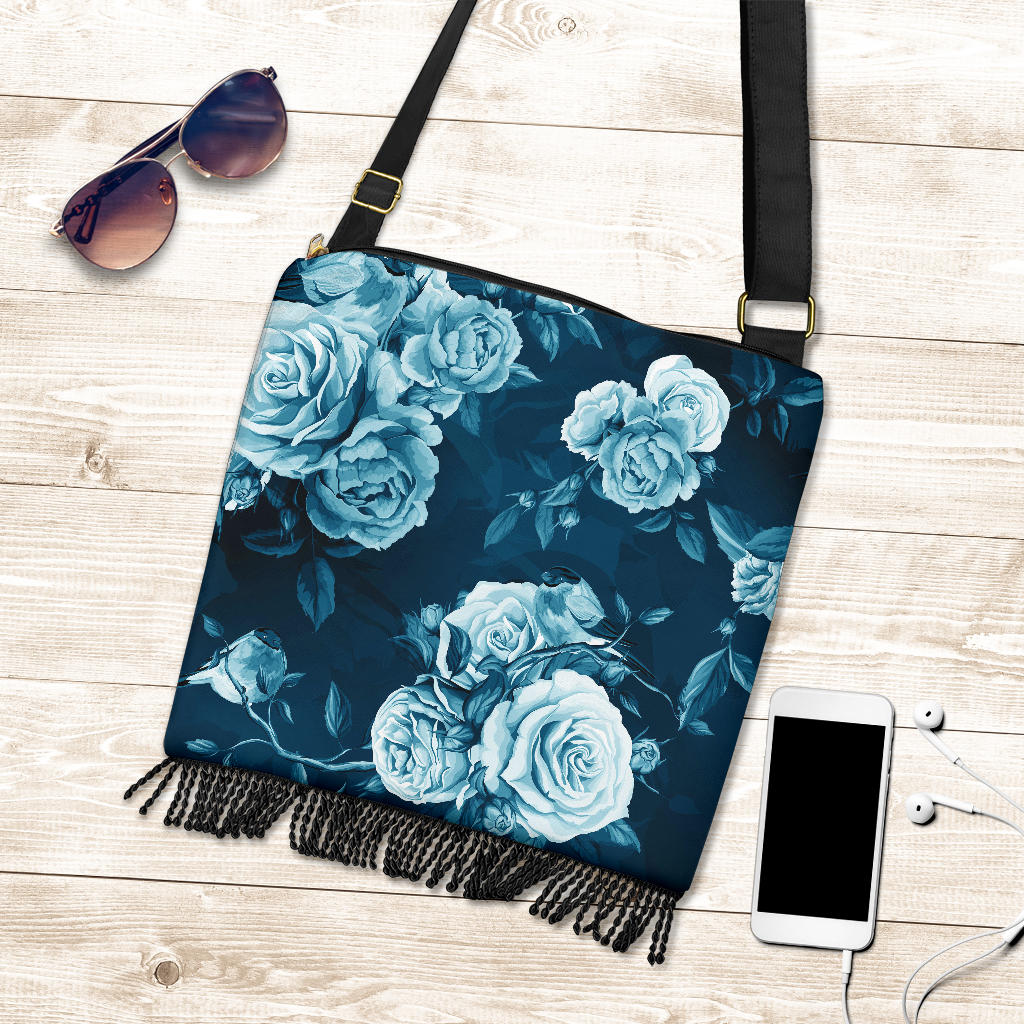 Navy Blue Roses Crossbody Bag