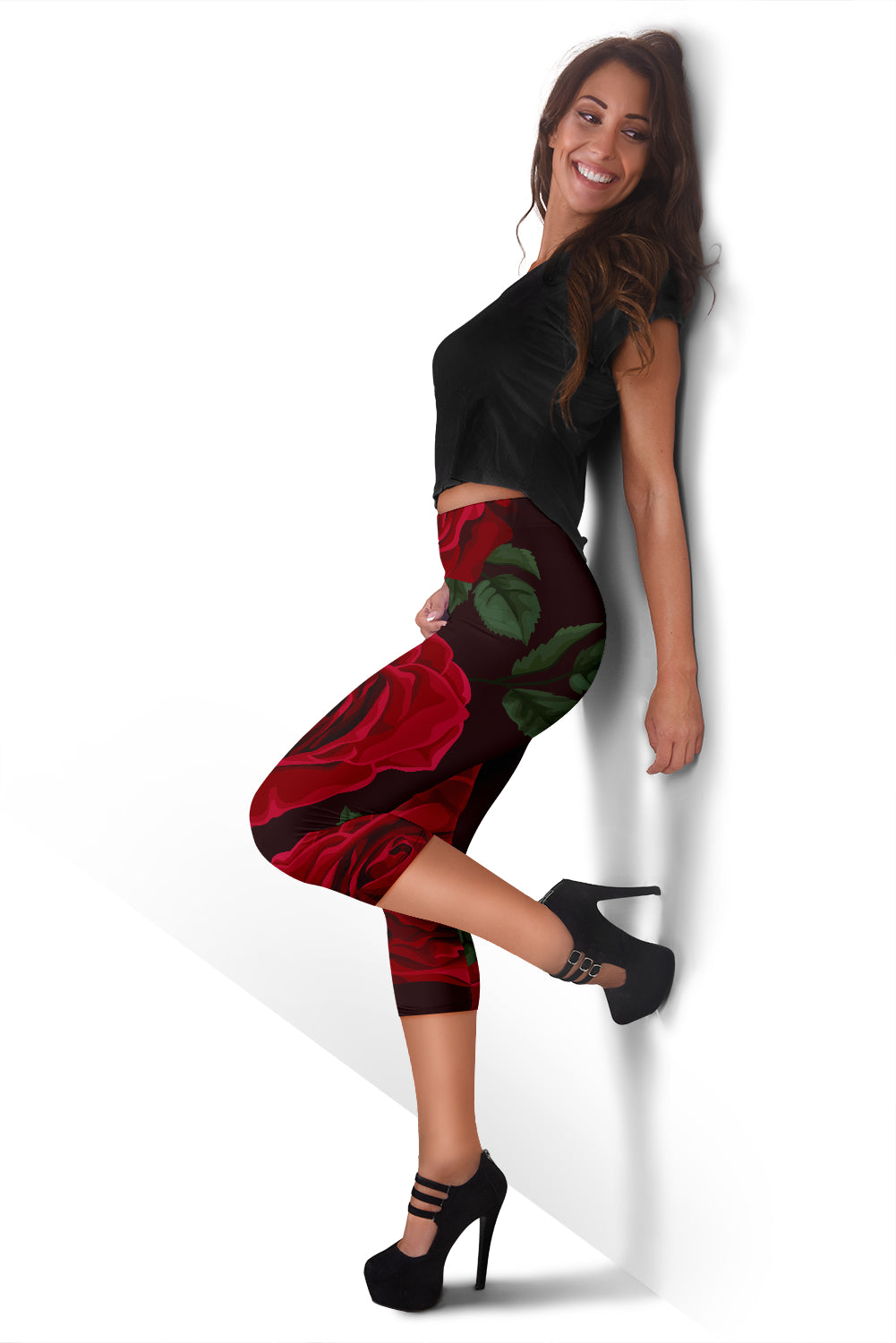 Red Roses Capri Leggings