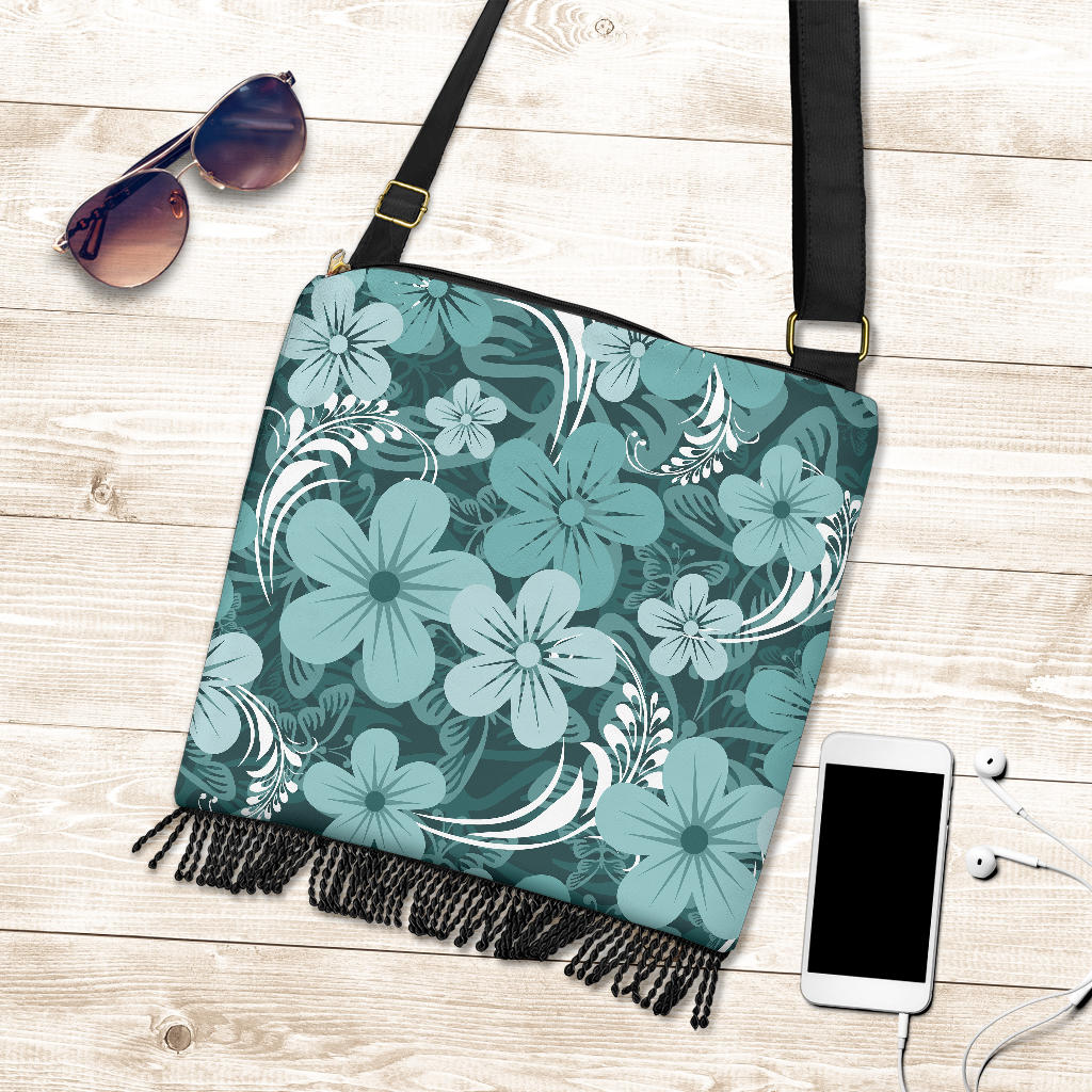 Teal green Aloha Flowers Crossbody Bag
