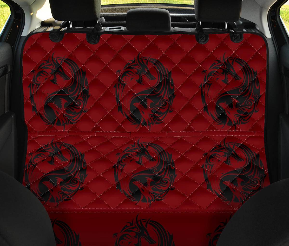 Red Dragon Yin Yang Car Backseat Pet Cover