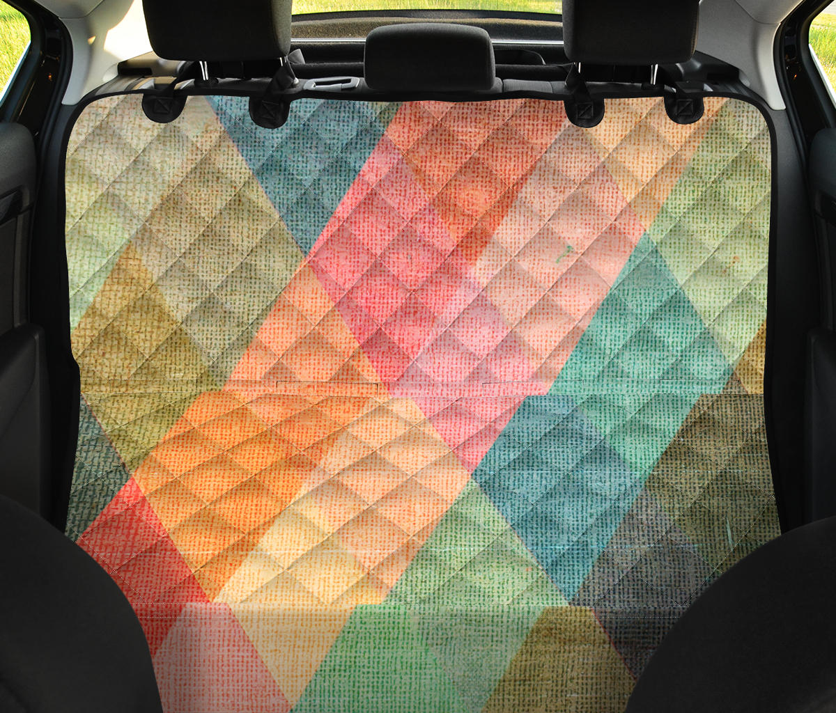 Pastel Diamond Plaid Car Back Seat Pet Cover