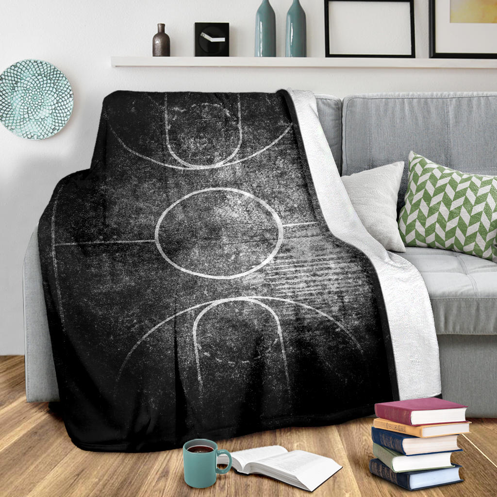 Black & White Grunge Basketball Court Blanket