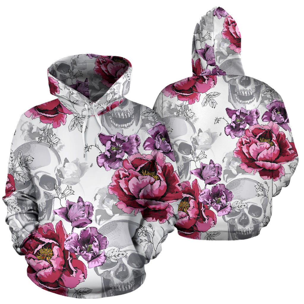 White Skulls & Roses Hoodie