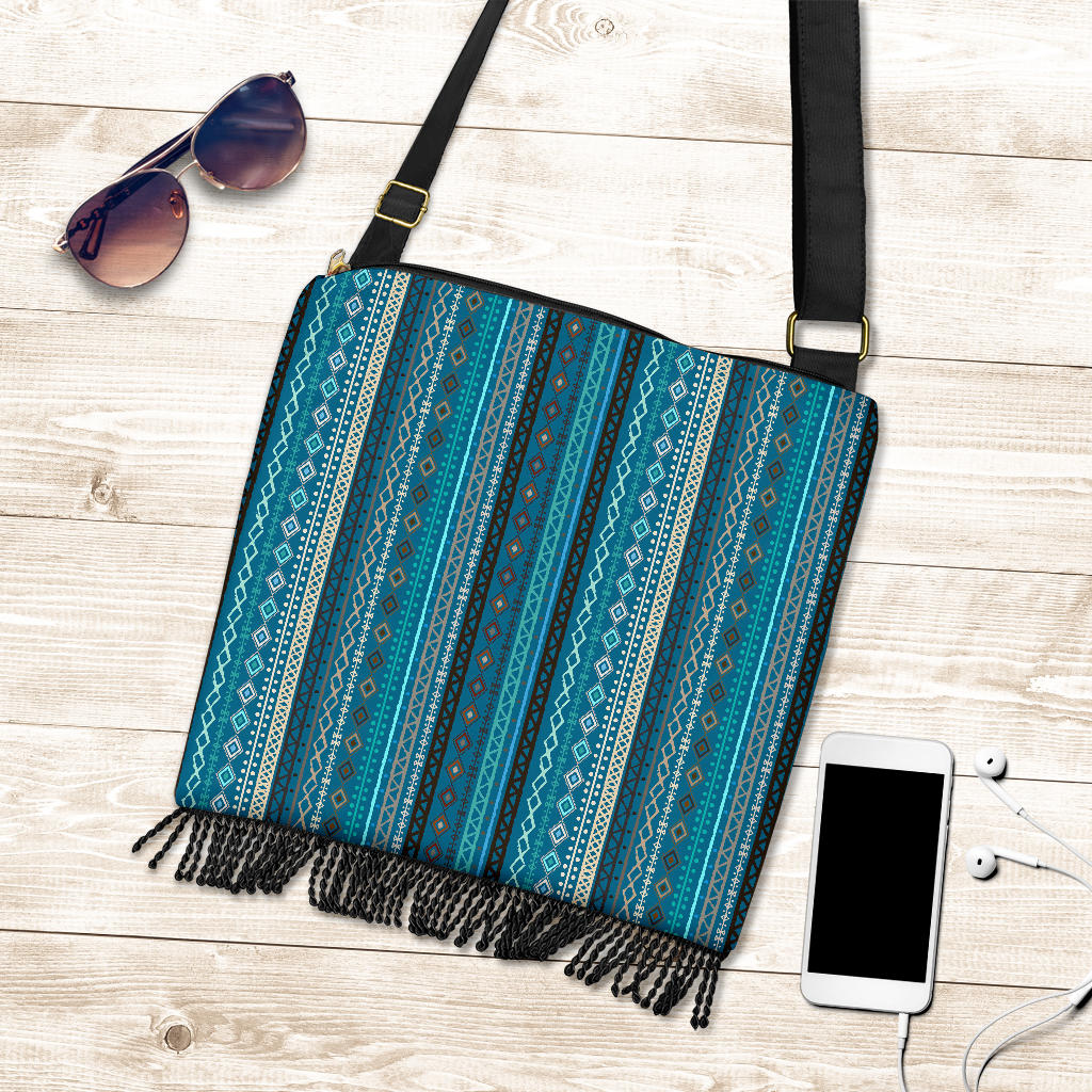 Teal Boho Stripes Decor Crossbody Bag