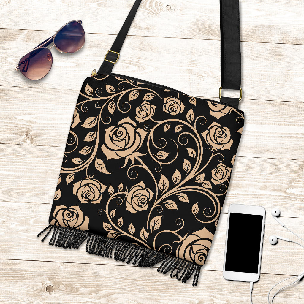 Tan Floral Decor Crossbody Bag
