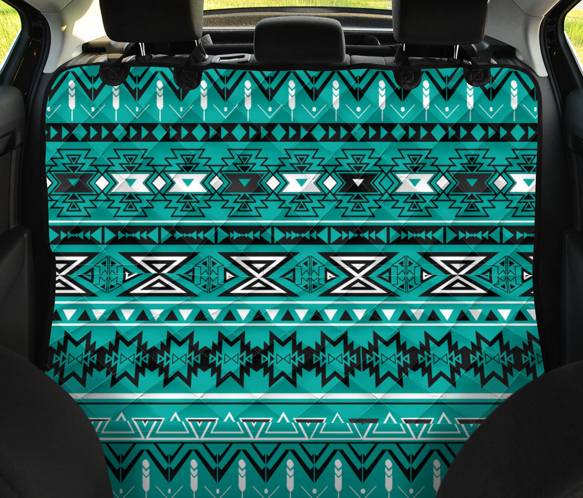 Teal Green Ethnic Car Back Seat Pet Cover