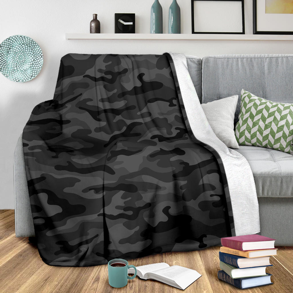 Dark Grey Camouflage Blanket