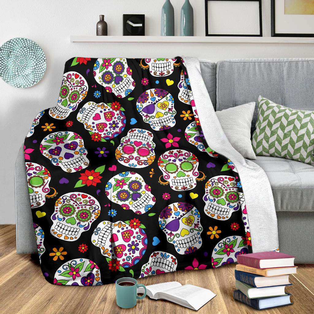 Colorful Sugar Skulls Blanket