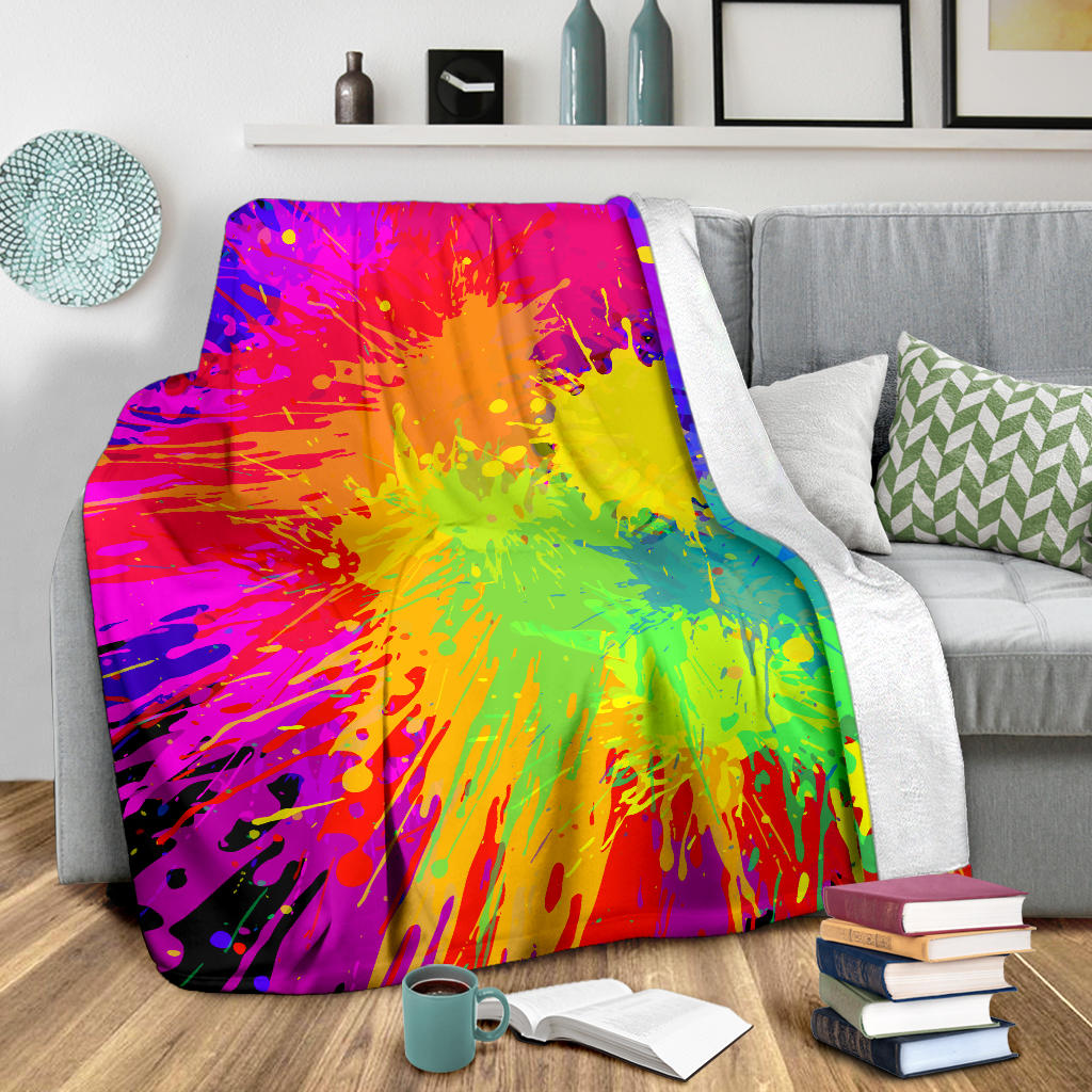 Colorful Paint Splatter Abstract Art Blanket