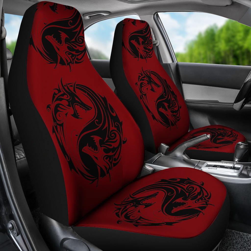 Red Yin Yang Dragons Car Seat Covers