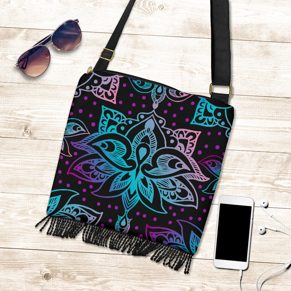 Pink & Purple Lotus Decor Crossbody Bag