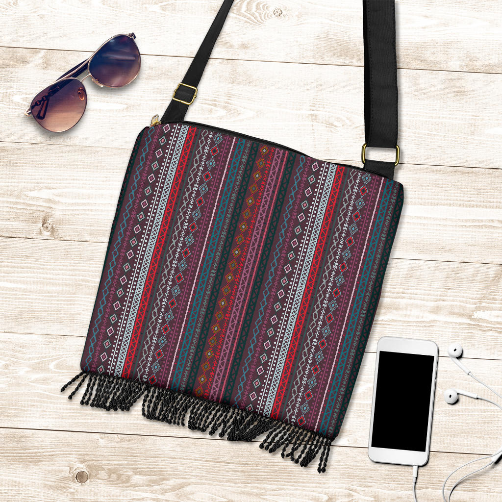 Red Boho Stripes Decor Crossbody Bag